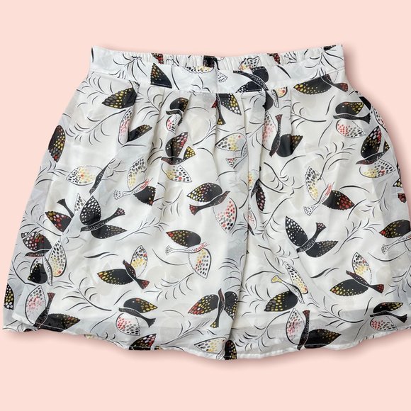 Old Navy Womens Skirt Small S Short White Black Bird Lined Elastic Waist - Picture 5 of 8